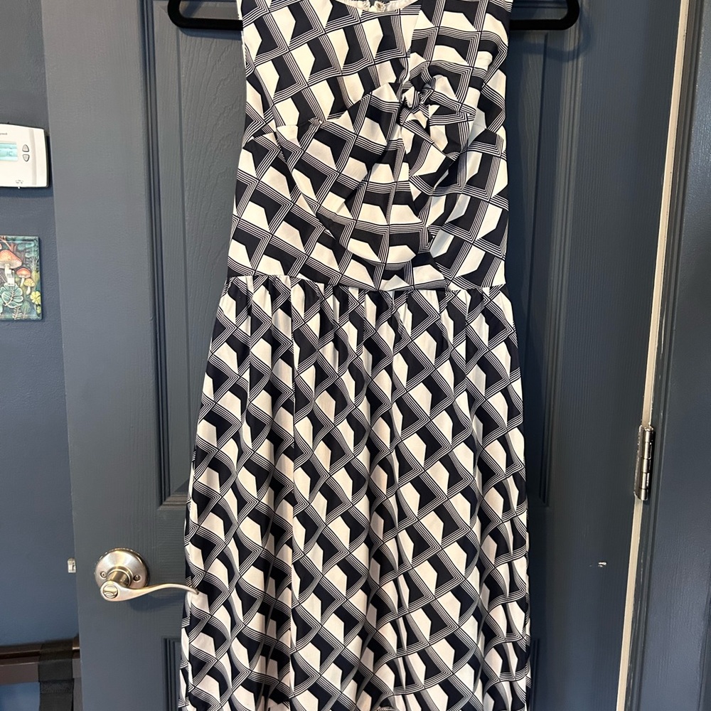 Anthropologie Navy and White Geometric Origami Midi Dress